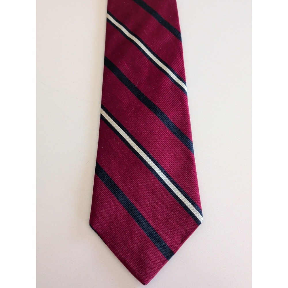 vintage Hardy Amies London all-silk tie featuring a red, navy, and white striped